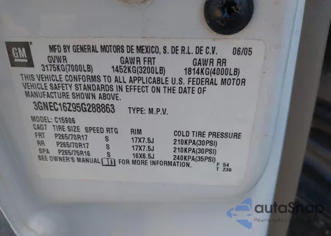 2005 Chevrolet Suburban 1500 Z71 z USA, uszkodzony, nr VIN 3GNEC16Z95G288863